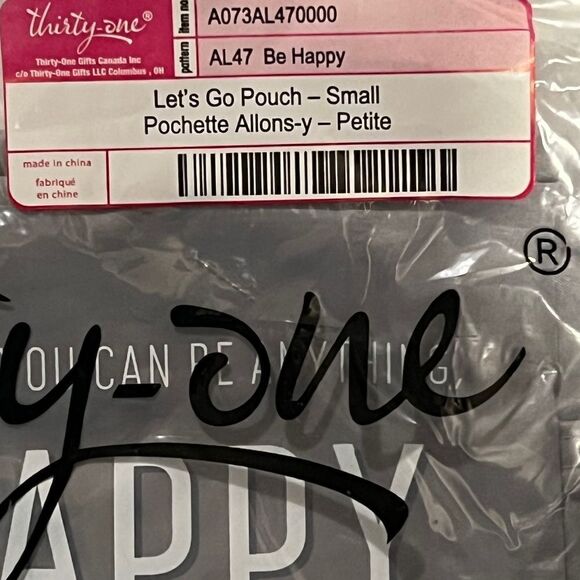 Thirty-One Let's Go Pouch Small in Be Happy Gray Polyester Travel Bag New - Picture 3 of 4